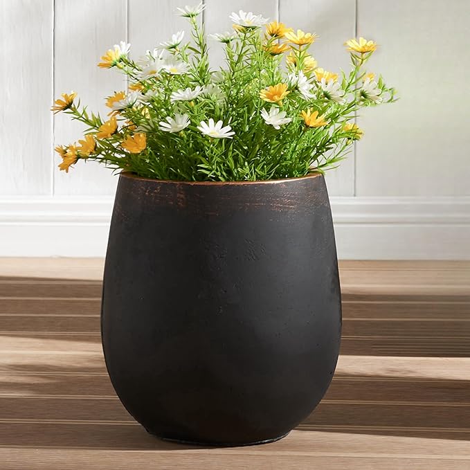 Concrete-Blend Round Planter Copper Rim