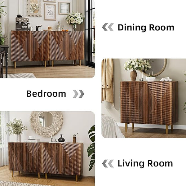 Fluted Walnut-Tone Media Console Cabinet