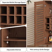 Mid Century Bar Cabinet with Wine Racks, Modern Liquor Cabinet with Slatted Doors for Dining Room, Living Room (Walnut Color)