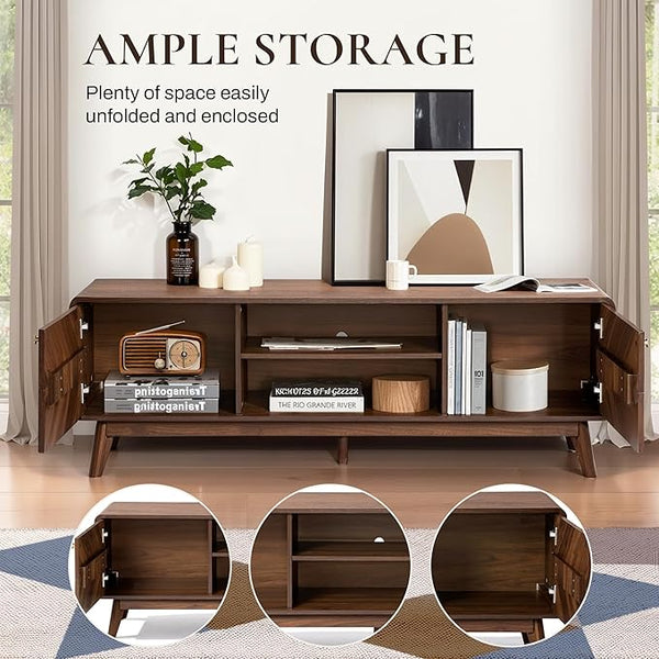 Mid-Century Wood TV Stand with Tapered Legs