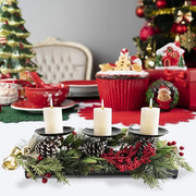 Triple Pillar Matte Black Candle Holder Tray