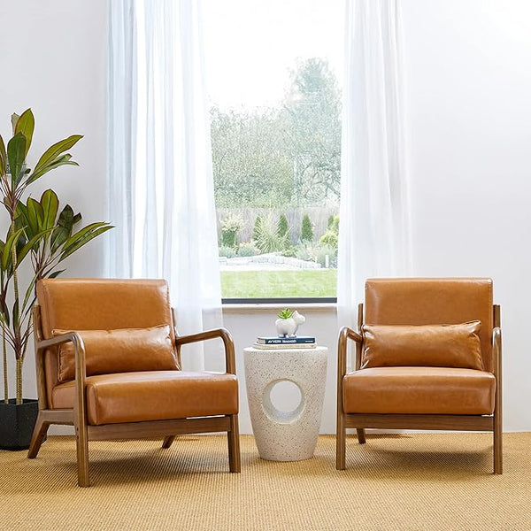 PU Leather Mid-Century Accent Armchair