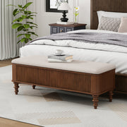 Fluted Rubberwood Storage Ottoman Bench