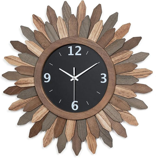 Tricolor 21-Inch Wood Sunburst Wall Clock