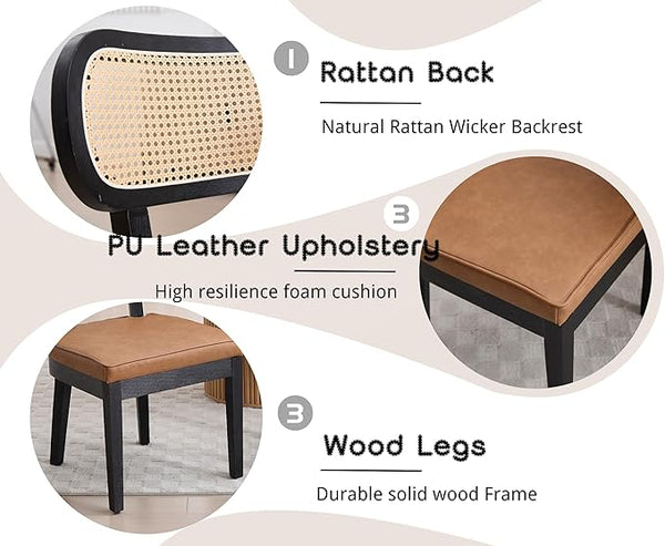 Cane-Back Faux Leather Dining Chairs Set