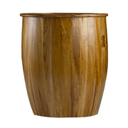 Close-up of glass clarity and rim detail — Mixed Wood Drum Side Table