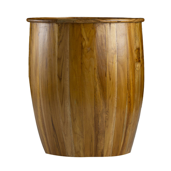 Close-up of glass clarity and rim detail — Mixed Wood Drum Side Table