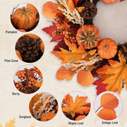 Autumn Pumpkin and Maple Leaf Wreath