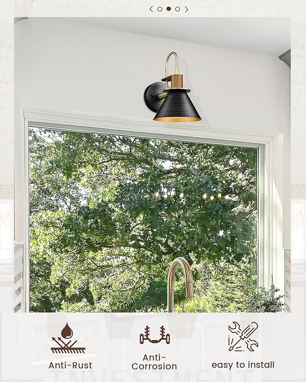 Black & Gold Gooseneck Wall Sconces, Set of 2