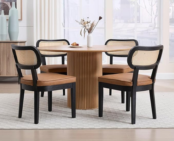Cane-Back Faux Leather Dining Chairs Set