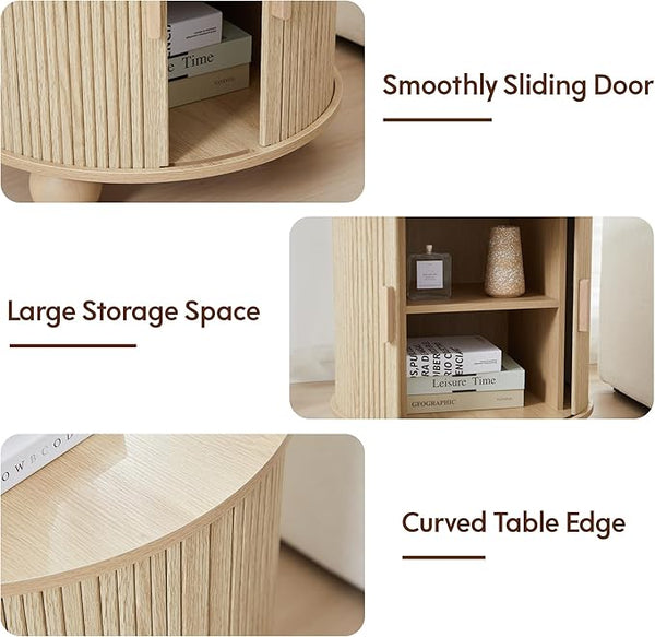 Fluted Round End Table with Charging Station