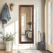 Close-up of material and construction detail — Dark-Stained Wood Floor Mirror