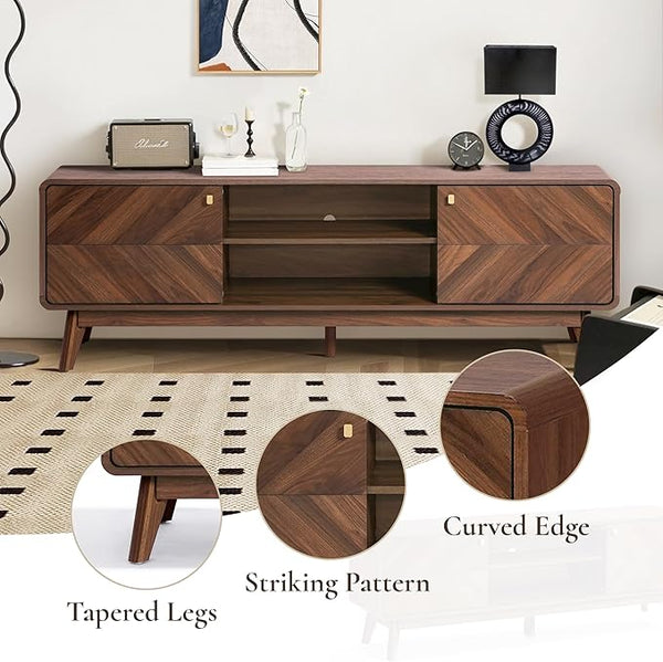 Mid-Century Wood TV Stand with Tapered Legs