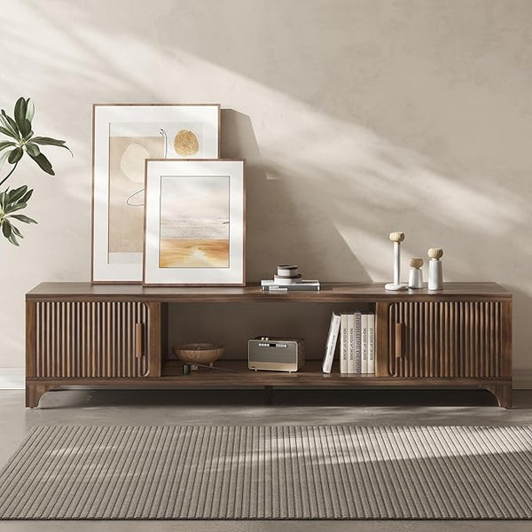 Dark Brown Fluted TV Stand for 55–65-Inch TVs