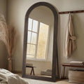 Arched Wood-Grain Floor Mirror