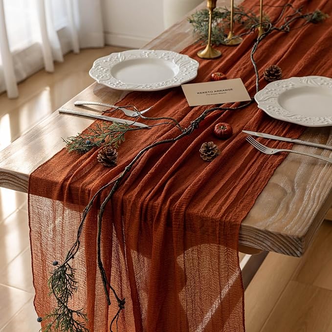 Terracotta Cheesecloth Gauze Table Runner Set