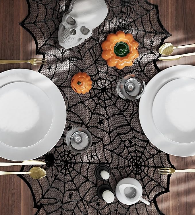 Black Lace Spider Web Table Runner