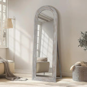 Arched Wood-Grain Floor Mirror — Full-length arched mirror with a weathered wood-grain frame — freestanding or wall-hung