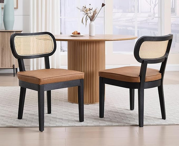 Cane-Back Faux Leather Dining Chairs Set