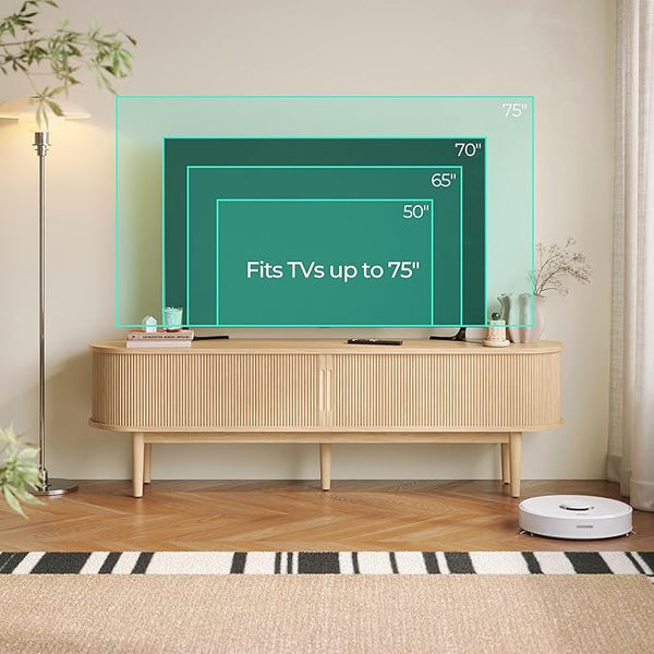 Oak Fluted 70-Inch TV Stand with Tambour Door