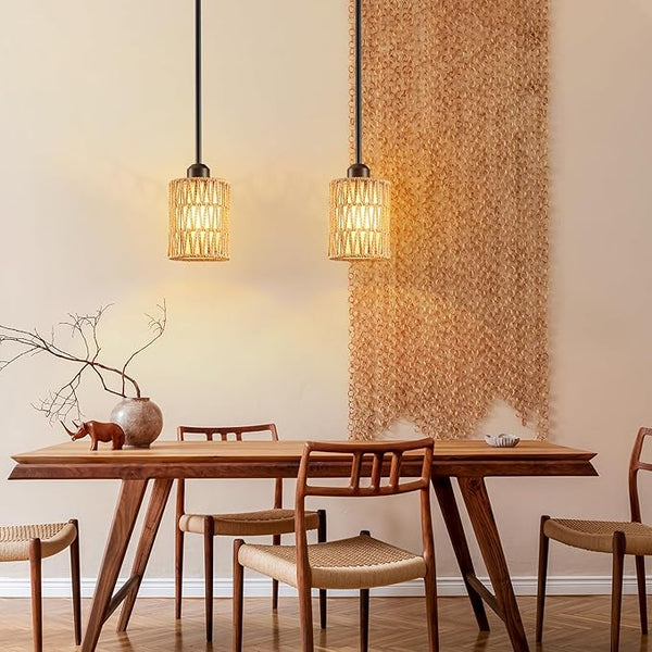 Rattan Linen Pendant Ceiling Light