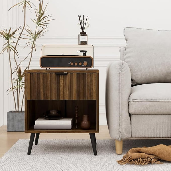 Brown Walnut Fluted Nightstand nightstand, rectangular with fluted front