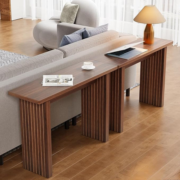 Walnut Fluted Narrow Entryway Console Table