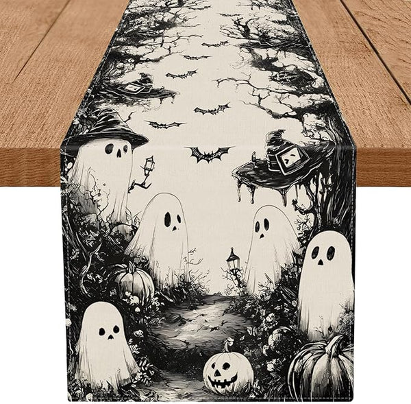 Ghost Print Halloween Table Runner