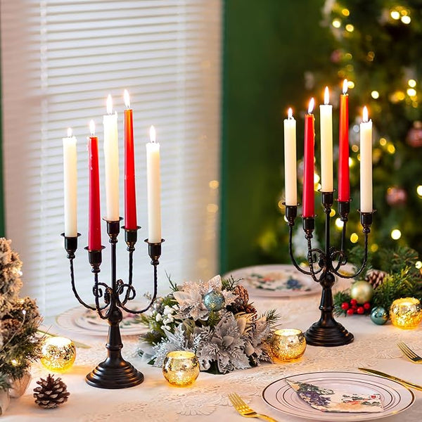 Two black Five-Arm Matte Black Metal Candelabra candelabras, five-arm candelabra