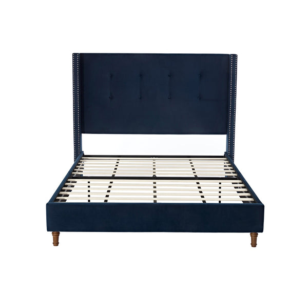 Tufted Velvet Wingback Queen Bed — scale reference and proportion detail