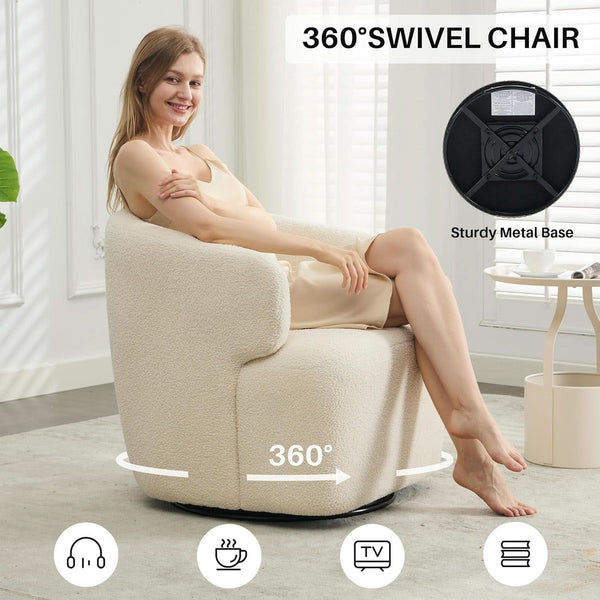 Boucle Sherpa Swivel Barrel Chair (view 4) | Roost & Roam