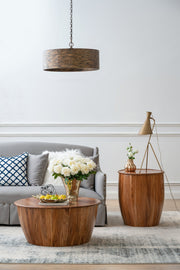 Mixed Wood Drum Side Table — packaging and unboxing view