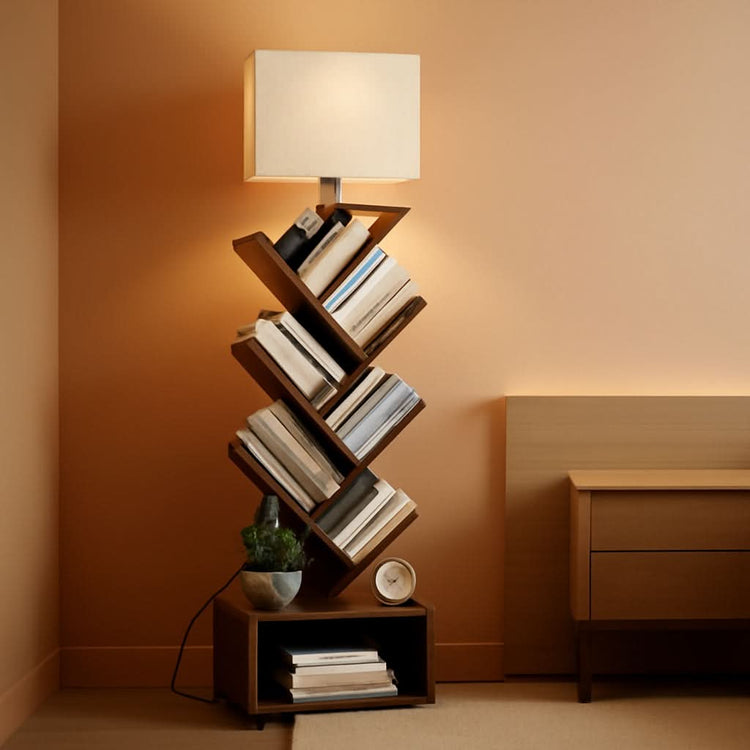 Rustic Brown Tree Bookshelf with Lamp – in rustic brown | Roost & Roam