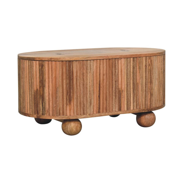 Fluted Mango Wood Oval Storage Coffee Table
