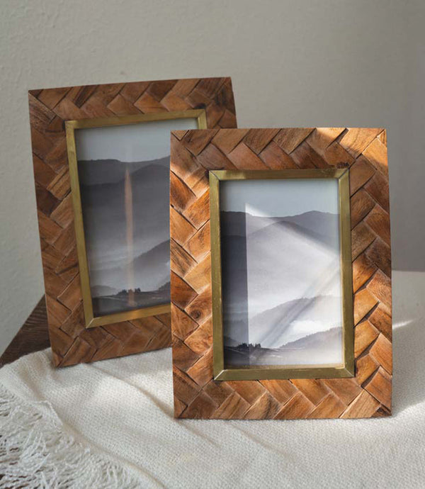 Herringbone Wood Brass Inlay Picture Frame