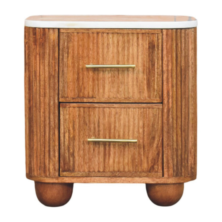 Fluted Mango Wood Marble-Top Nightstand