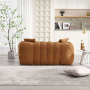 Channel-Tufted Boucle Loveseat Sofa — detail of finish and surface variation