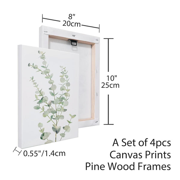 Close-up of canvas surface and stretcher frame depth detail — Watercolor Eucalyptus Canvas Print Set