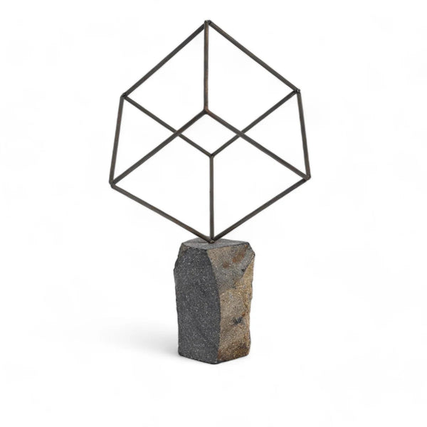 Wire and Stone Cube Sculpture