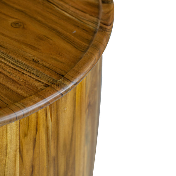Mixed Wood Drum Side Table — scale reference and proportion detail