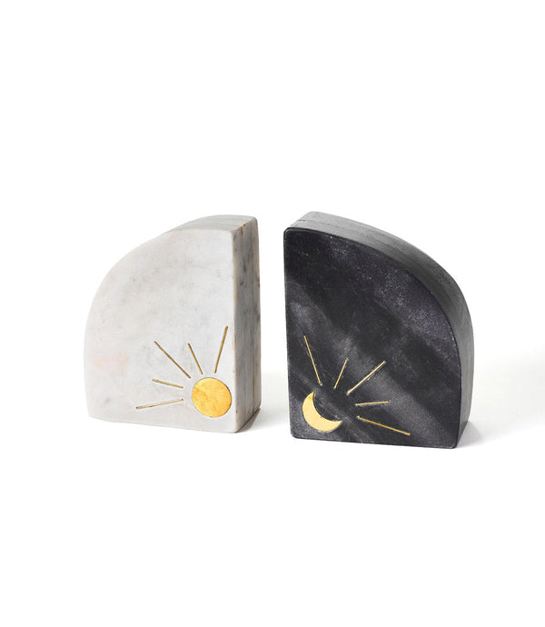 Sun and Moon Marble Bookend Set