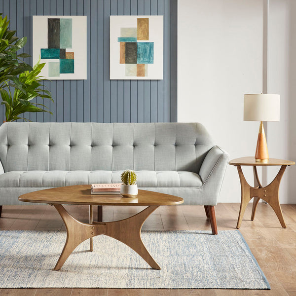 Close-up of material and construction detail — Triangle-Top Cross-Base Wood Coffee Table