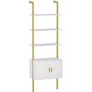 White Oak & Gold Ladder Bookshelf with Cabinet, 5-Tier