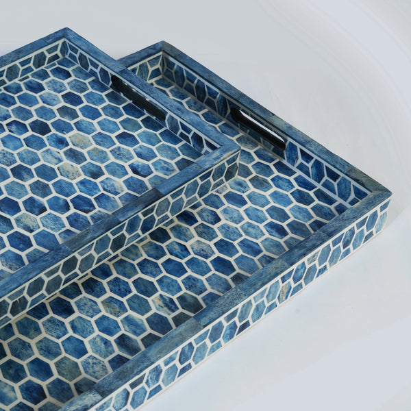 Indigo Honeycomb Bone Inlay Serving Tray