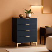 Black Engineered Wood 4-Drawer Dresser