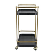 Antique Brass Metal Bar Cart with Ash Wood Trays
