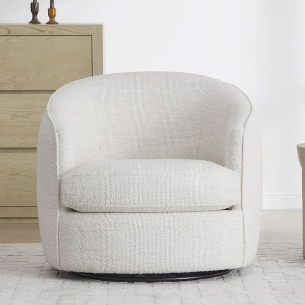 Boucle Swivel Barrel Accent Chair