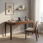 Walnut-Finish Wood Writing Desk with Drawers