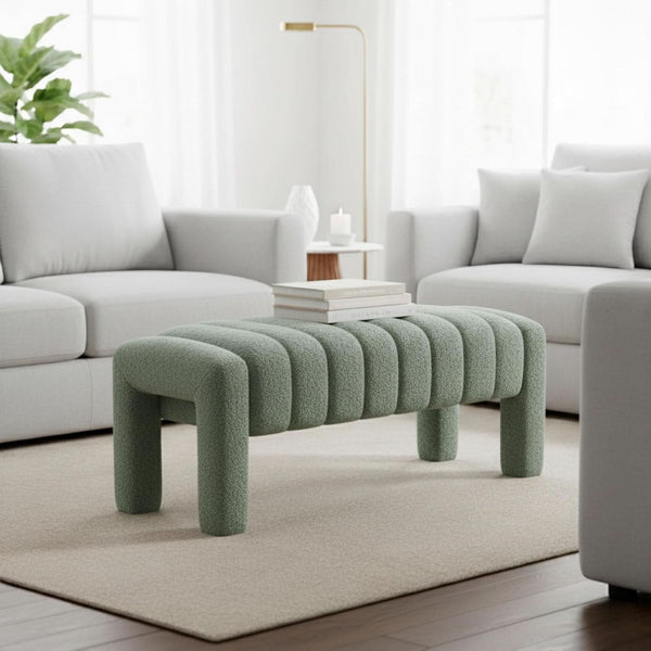 Channel-Tufted Bouclé Upholstered Ottoman Bench