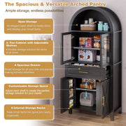 Black Arched Pantry Cabinet with Glass Doors